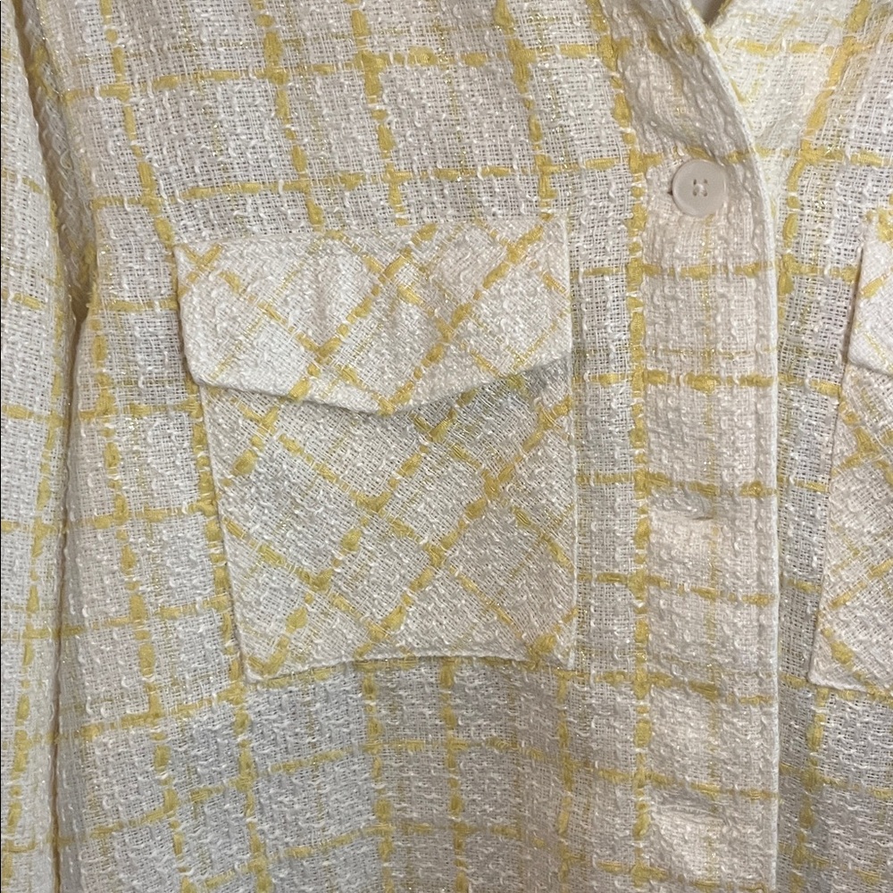 Express Yellow and White Plaid cropped Blazer women’s medium - Picture 3 of 4